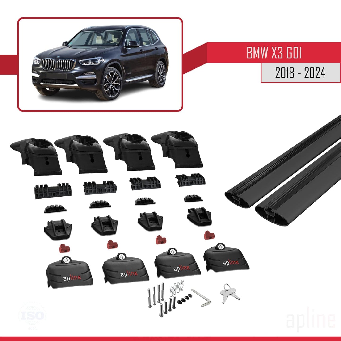 Compatible with BMW X3 (G01) 2018-2024 ACE-2 Car Roof Rack Cross Bar Black Aluminium 2 Bars