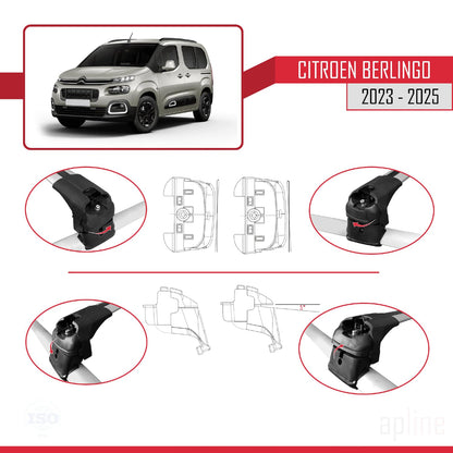 Compatible with Citroen Berlingo 3 (K9) 2023-2025 ACE-2 Car Roof Rack Cross Bar Grey Aluminium 2 Bars