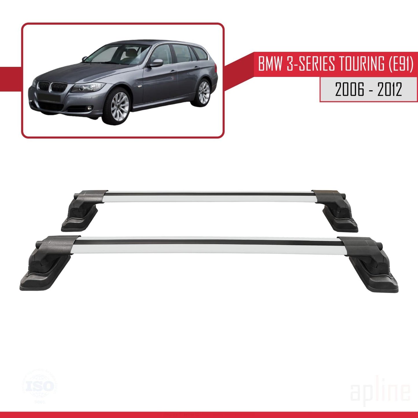 Compatible with BMW 3 Series Touring (E91) 2006-2012 ACE-3 Car Roof Rack Cross Bar Grey Aluminium 2 Bars