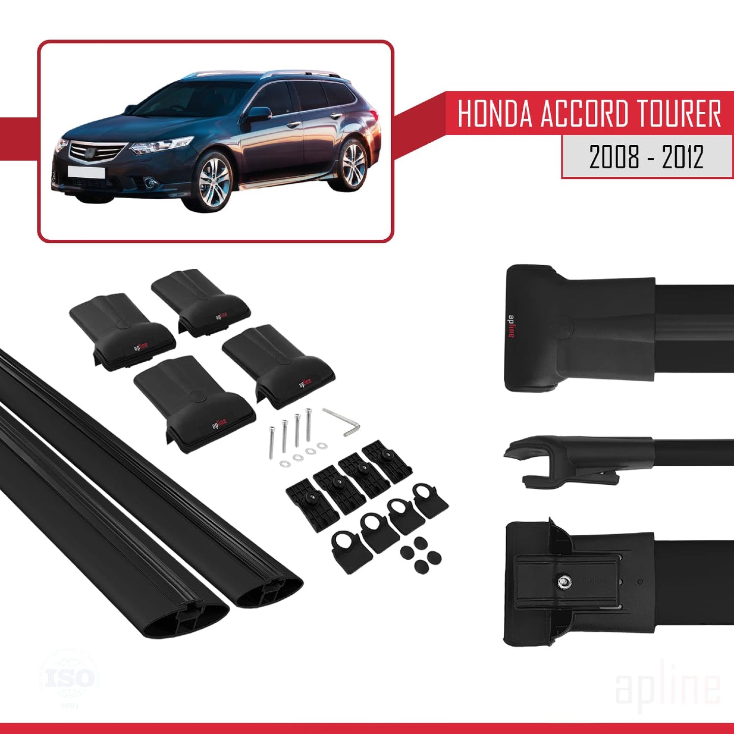 Compatible with Honda Accord Tourer 2008-2012 Fly Model Car Roof Rack Cross Bar Black Aluminium 2 Bars