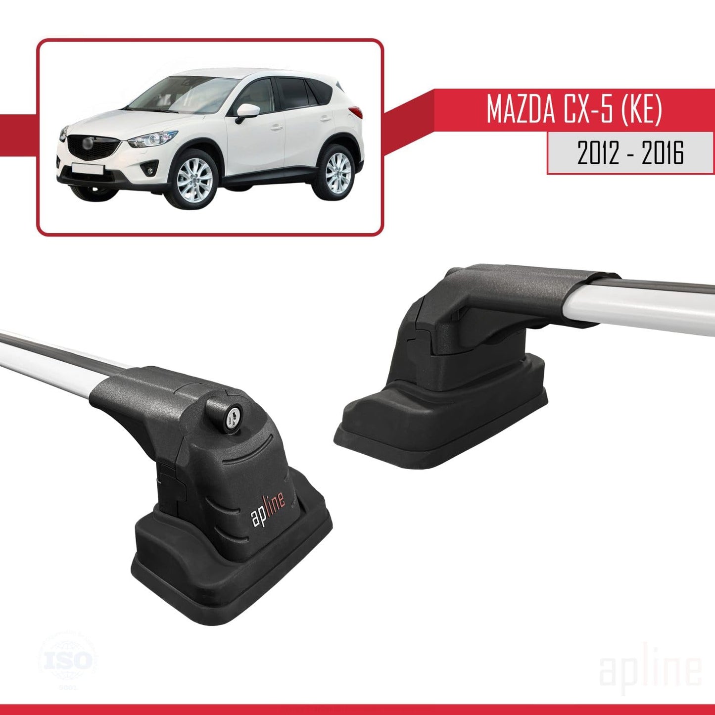 Compatible with Mazda CX-5 (KE) 2012-2016 ACE-3 Car Roof Rack Cross Bar Grey Aluminium 2 Bars