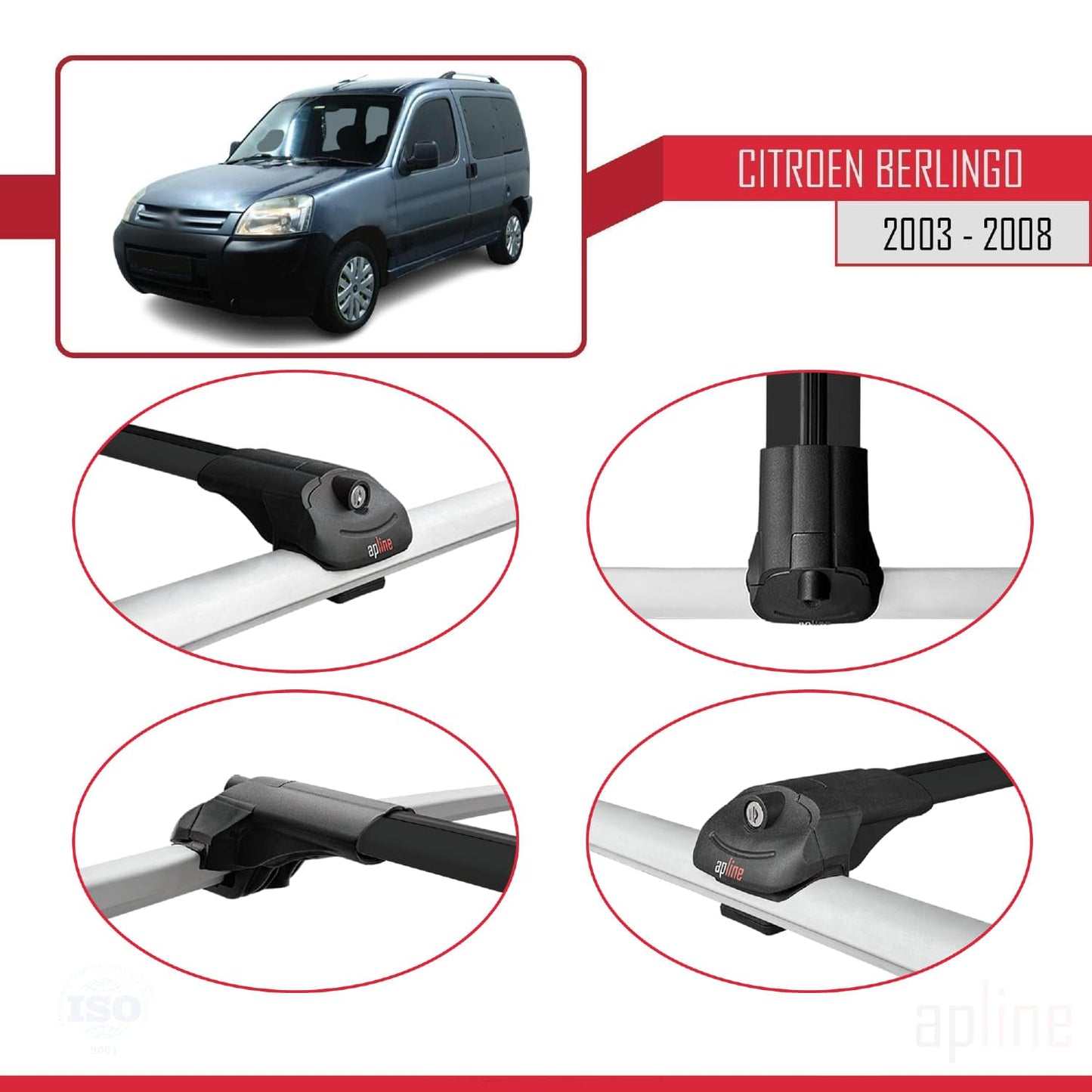 Compatible with Citroen Berlingo (M59) 2003-2008 ACE-1 Car Roof Rack Cross Bar Black Aluminium 4 Bars