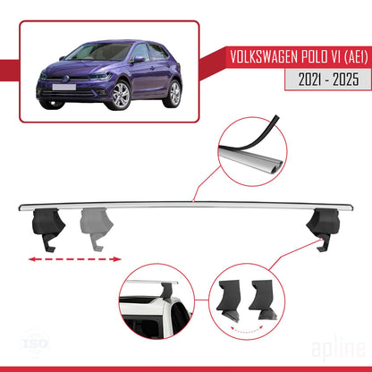 Compatible with Volkswagen Polo 6 (AE1) Post-Facelift 2021-2025 ACE-4 Car Roof Rack Cross Bar Grey Aluminium 2 Bars