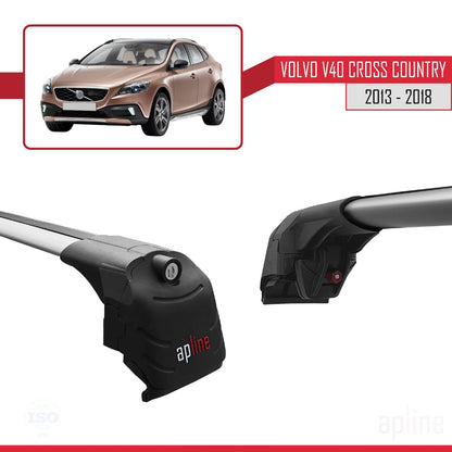 Compatible with Volvo V40 Cross Country 2013-2018 ACE-2 Car Roof Rack Cross Bar Grey Aluminium 2 Bars
