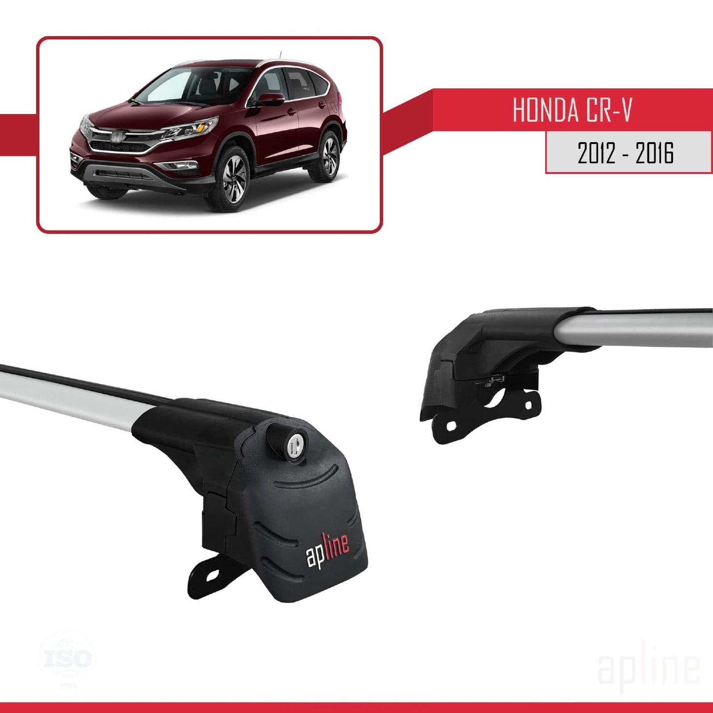 Compatible with Honda CR-V 4 2012-2016 ACE-2 Car Roof Rack Cross Bar Grey Aluminium 2 Bars