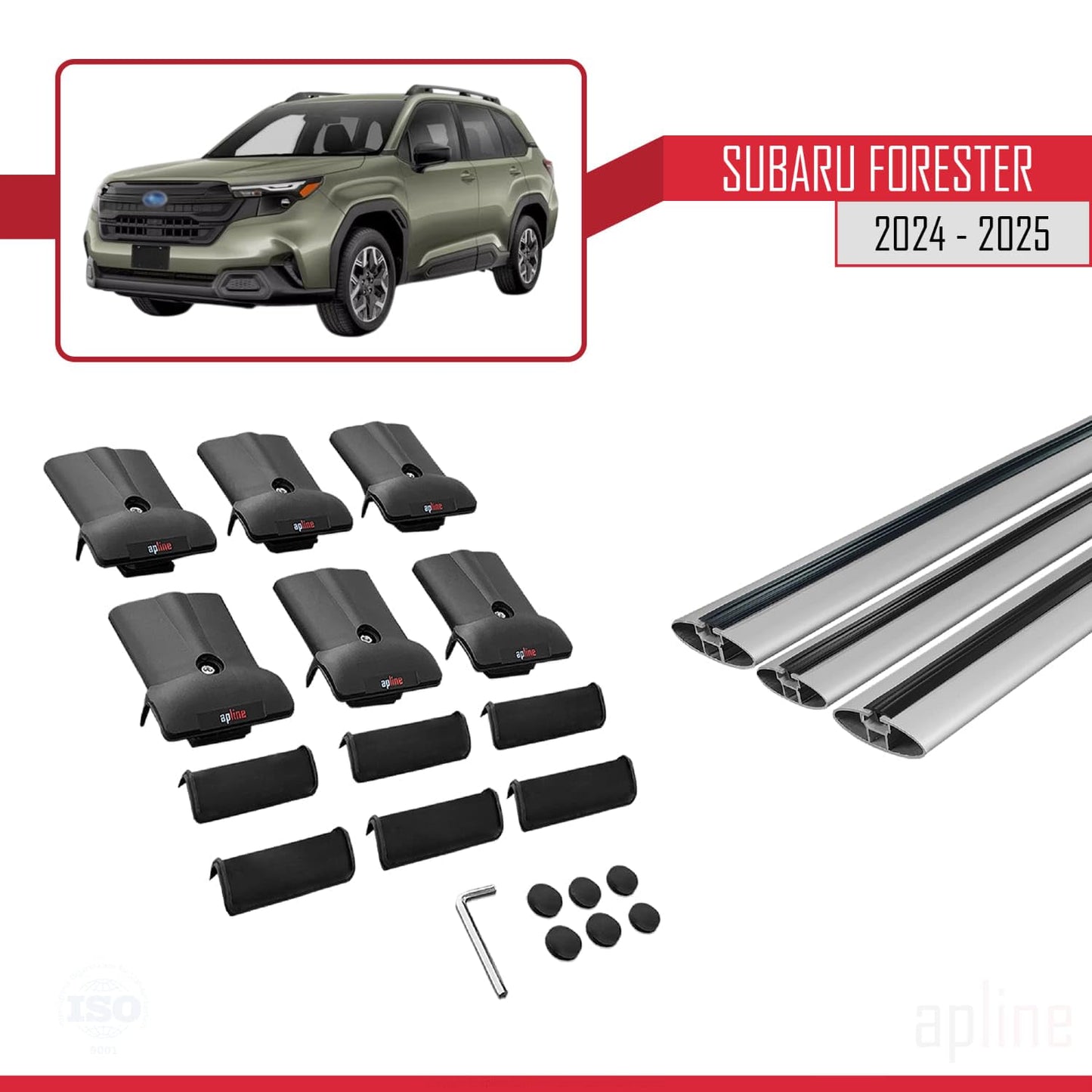 Compatible with Subaru Forester (Raised Roof) 2024-2025 Fly Model Car Roof Rack Cross Bar Grey Aluminium 3 Bars