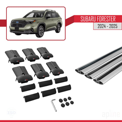 Compatible with Subaru Forester (Raised Roof) 2024-2025 Fly Model Car Roof Rack Cross Bar Grey Aluminium 3 Bars
