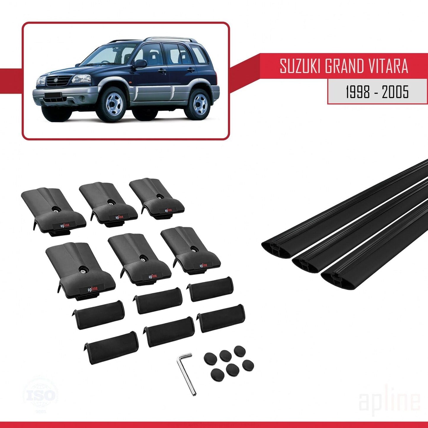 Compatible with Suzuki Grand Vitara (FT) 1998-2005 Fly Model Car Roof Rack Cross Bar Black Aluminium 3 Bars