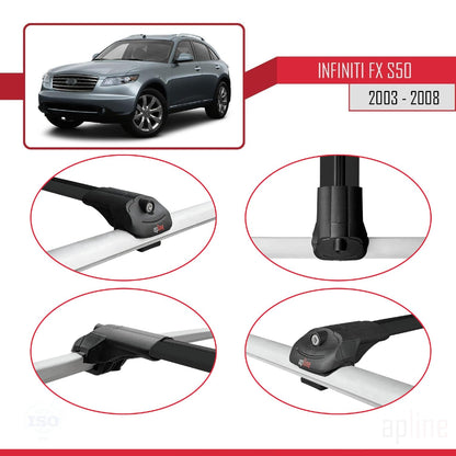 Compatible with Infiniti FX (S50) 2003-2008 ACE-1 Car Roof Rack Cross Bar Black Aluminium 2 Bars
