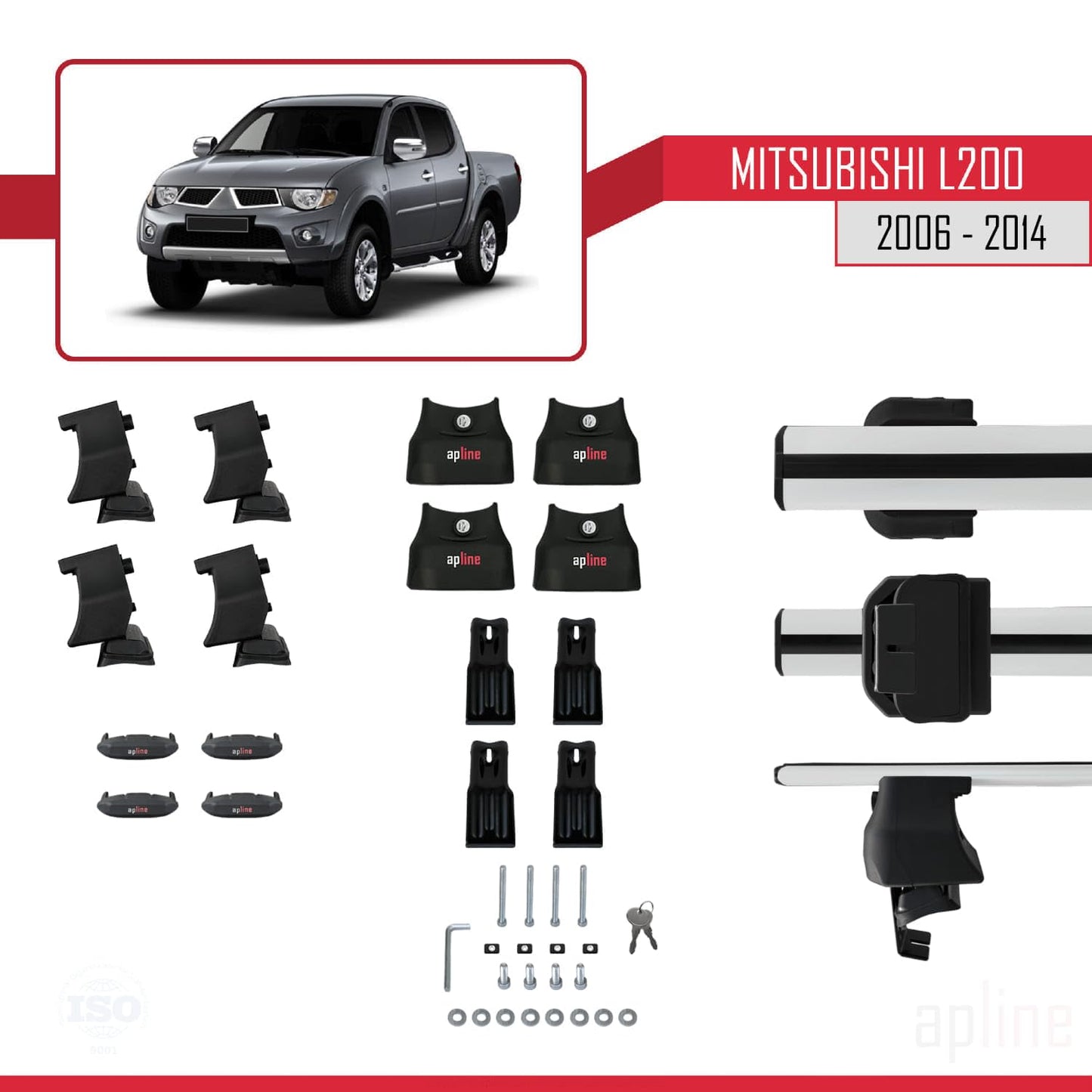 Compatible with Mitsubishi L200 IV 2006-2014 ACE-4 Car Roof Rack Cross Bar Grey Aluminium 2 Bars