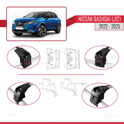 Compatible with Nissan Qashqai 3 (J12) 2022-2025 ACE-2 Car Roof Rack Cross Bar Grey Aluminium 2 Bars