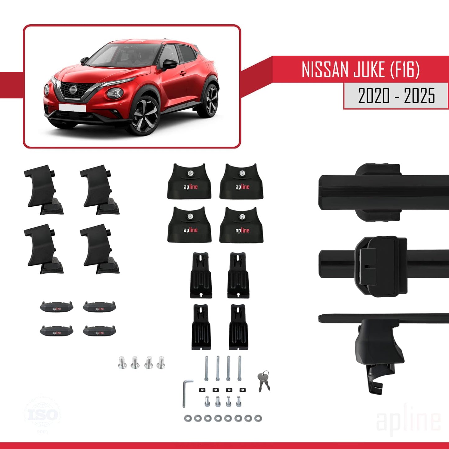 Compatible with Nissan Juke 2 (F16) 2020-2025 ACE-4 Car Roof Rack Cross Bar Black Aluminium 2 Bars