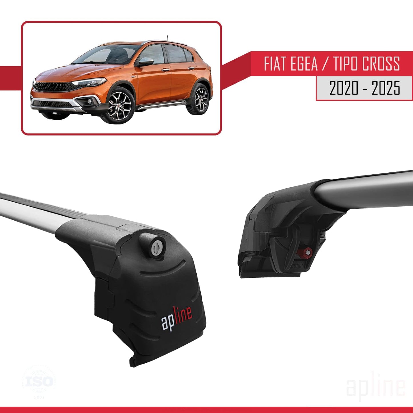 Compatible with Fiat Egea Cross 2020-2025 ACE-2 Car Roof Rack Cross Bar Grey Aluminium 2 Bars