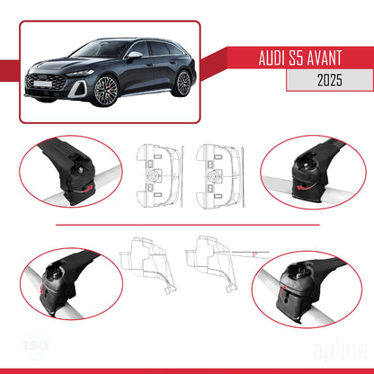 Compatible with Audi S5 Avant 2024-2025 ACE-2 Car Roof Rack Cross Bar Black Aluminium 2 Bars