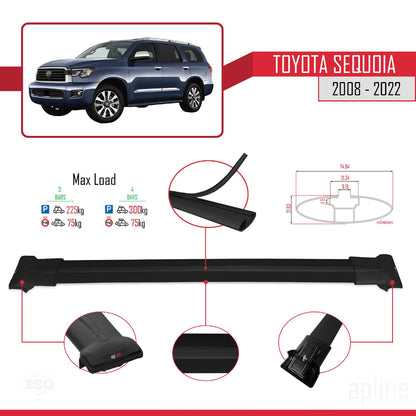 Compatible with Toyota Sequoia 2008-2022 Fly Model Car Roof Rack Cross Bar Black Aluminium 4 Bars