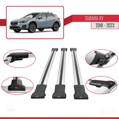 Compatible with Subaru XV 2 2018-2023 Fly Model Car Roof Rack Cross Bar Grey Aluminium 3 Bars