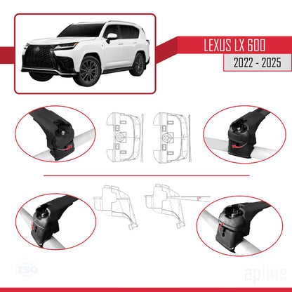Compatible with Lexus LX 600 2022-2025 ACE-2 Car Roof Rack Cross Bar Black Aluminium 2 Bars