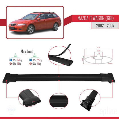 Compatible with Mazda 6 I (GG1) 2002-2007 Fly Model Car Roof Rack Cross Bar Black Aluminium 2 Bars