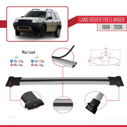 Compatible with Land Rover Freelander (L314) 1998-2006 Fly Model Car Roof Rack Cross Bar Grey Aluminium 2 Bars