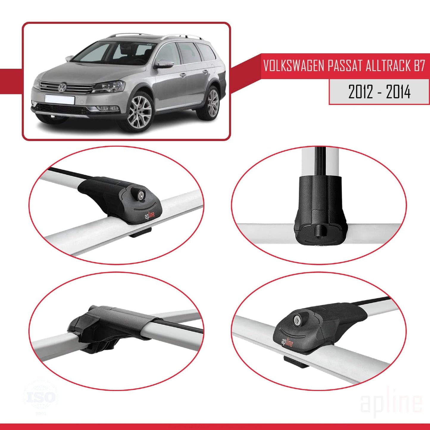 Compatible with Volkswagen Passat B7 (3C) Alltrack 2012-2014 ACE-1 Car Roof Rack Cross Bar Grey Aluminium 3 Bars