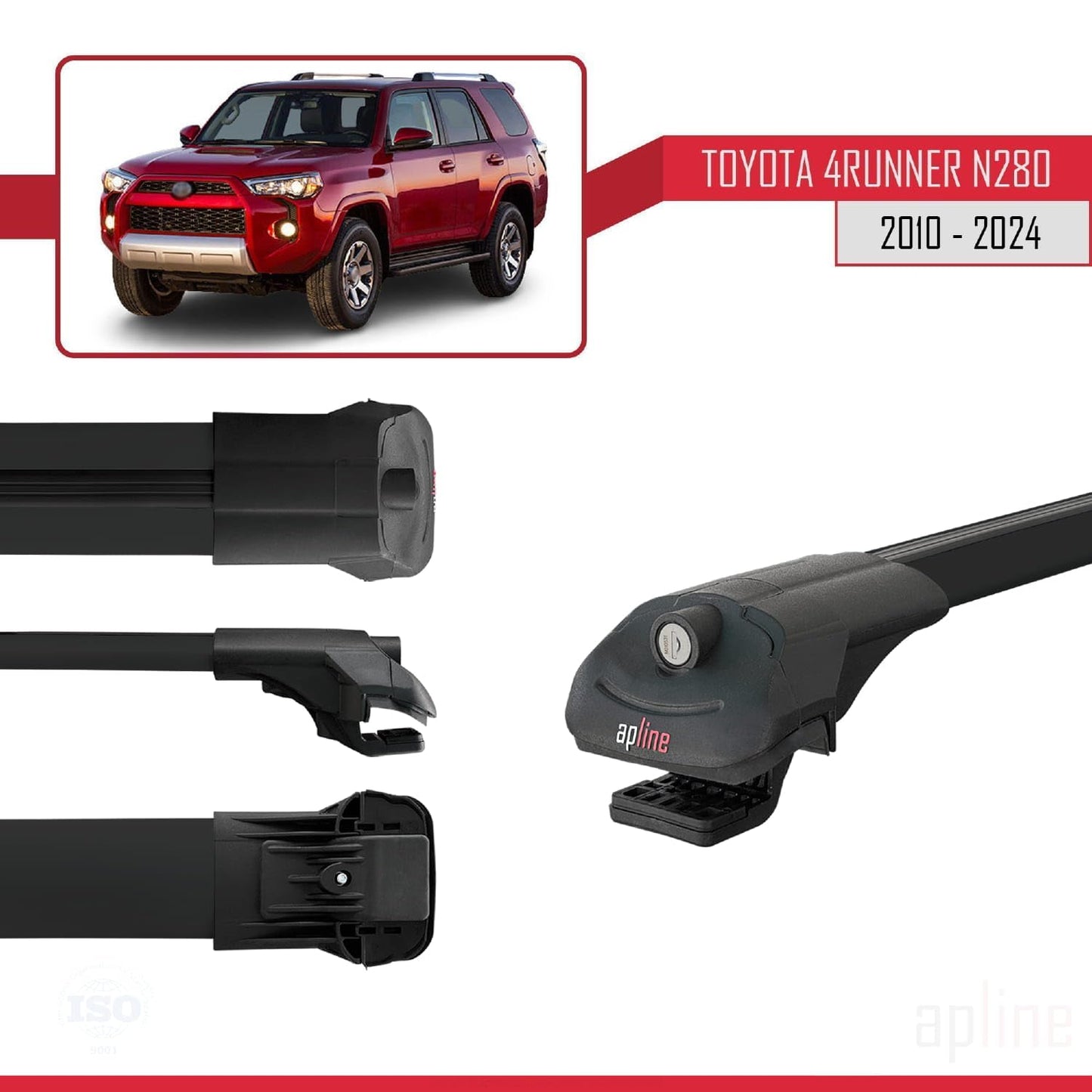 Compatible with Toyota 4Runner (N280) 2010-2024 ACE-1 Car Roof Rack Cross Bar Black Aluminium 2 Bars