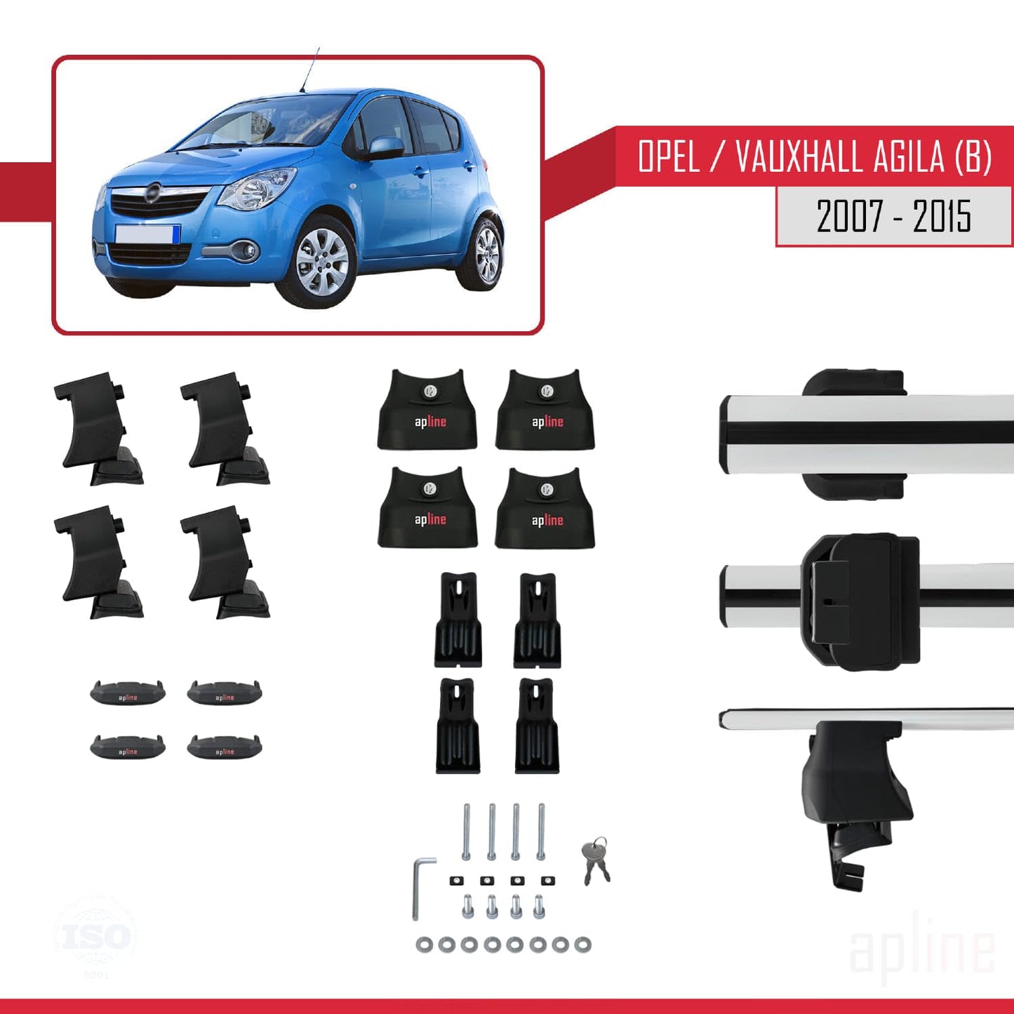Compatible with Opel/Vauxhall Agila (B) 2007-2015 ACE-4 Car Roof Rack Cross Bar Grey Aluminium 2 Bars