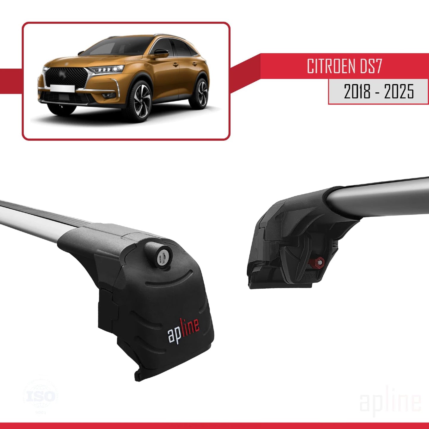Compatible with Citroen/DS 7 Crossback 2018-2025 ACE-2 Car Roof Rack Cross Bar Grey Aluminium 2 Bars