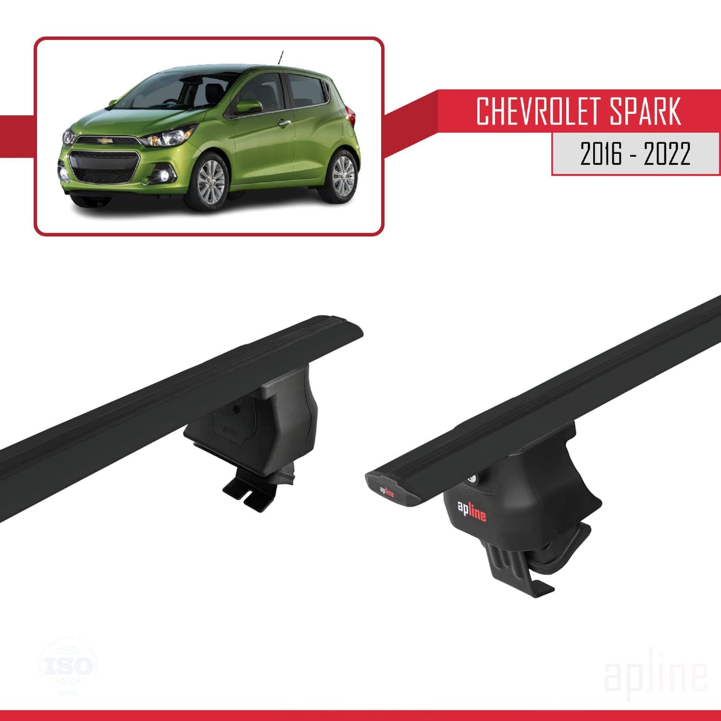 Compatible with Chevrolet Spark (M400) 2016-2022 ACE-4 Car Roof Rack Cross Bar Black Aluminium 2 Bars