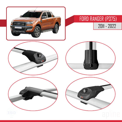 Compatible with Ford Ranger (P375) 2011-2022 ACE-1 Car Roof Rack Cross Bar Grey Aluminium 2 Bars