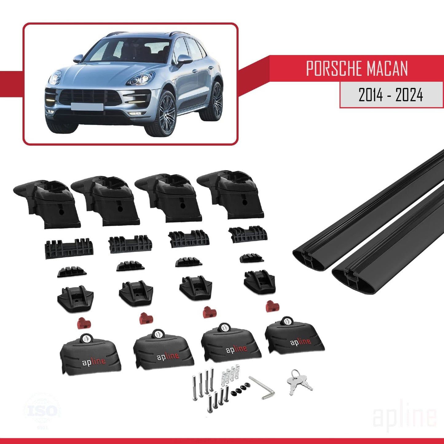 Compatible with Porsche Macan (95B) 2014-2024 ACE-2 Car Roof Rack Cross Bar Black Aluminium 2 Bars