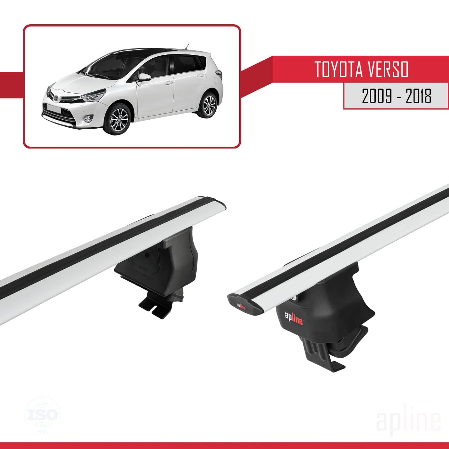 Compatible with Toyota Verso (AR20) 2009-2018 ACE-4 Car Roof Rack Cross Bar Grey Aluminium 2 Bars