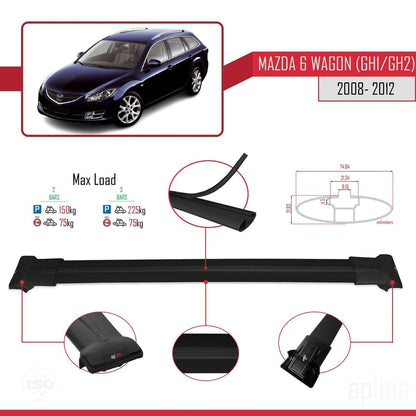 Compatible with Mazda 6 II (GZ) Wagon 2008-2012 Fly Model Car Roof Rack Cross Bar Black Aluminium 2 Bars