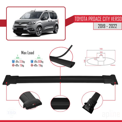 Compatible with Toyota Proace City Verso 2019-2022 Fly Model Car Roof Rack Cross Bar Black Aluminium 4 Bars
