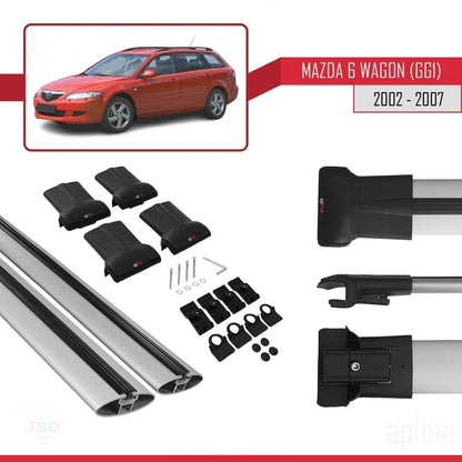 Compatible with Mazda 6 I (GG1) 2002-2007 Fly Model Car Roof Rack Cross Bar Grey Aluminium 2 Bars