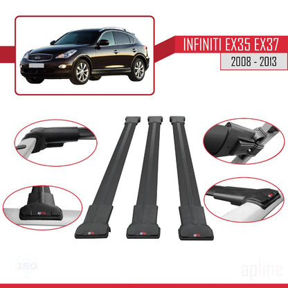 Compatible with Infiniti EX35 EX37 2008-2013 Fly Model Car Roof Rack Cross Bar Black Aluminium 3 Bars