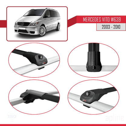 Compatible with Mercedes Vito 2 (W639) Pre-Facelift 2003-2010 ACE-1 Car Roof Rack Cross Bar Black Aluminium 2 Bars