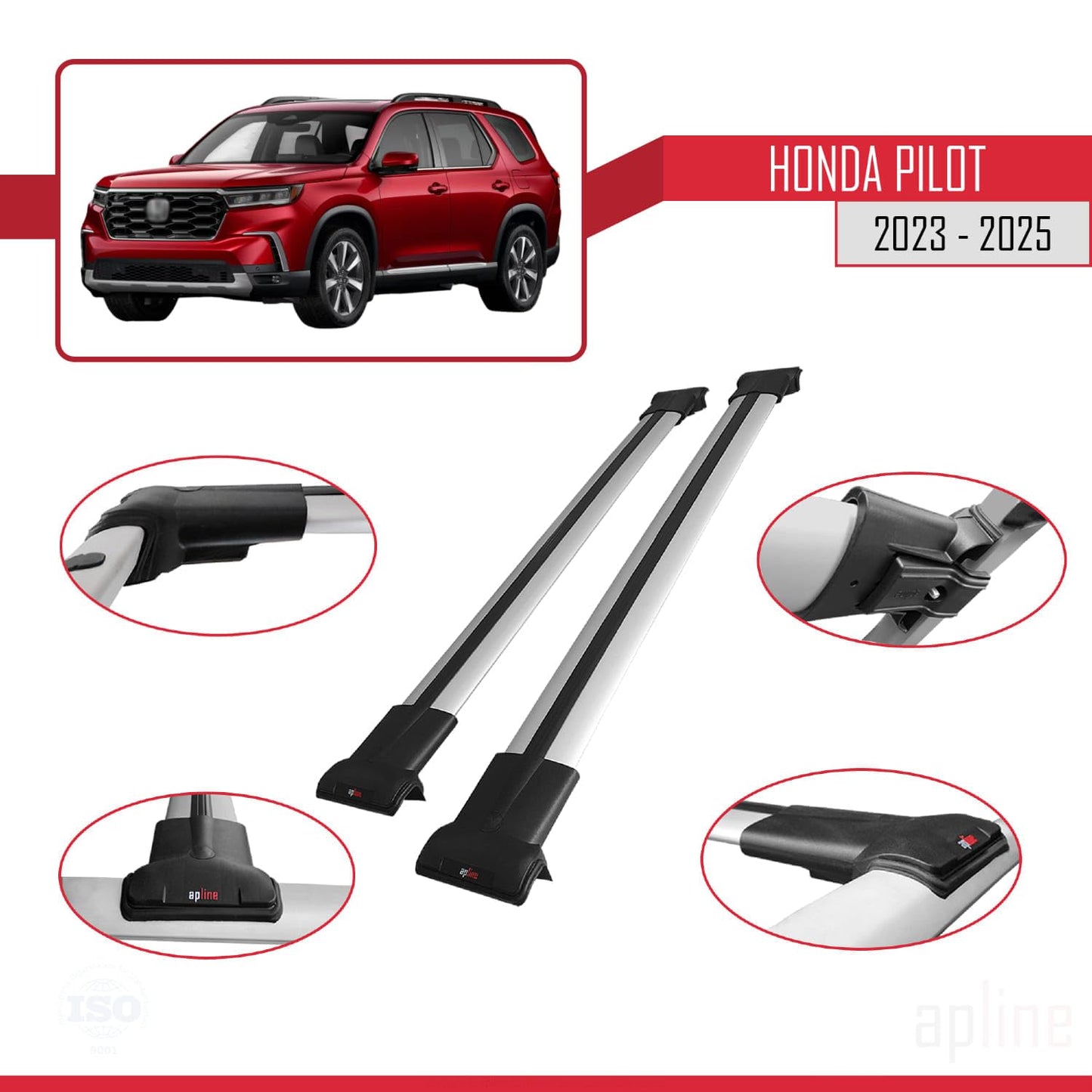 Compatible with Honda Pilot 2023-2025 Fly Model Car Roof Rack Cross Bar Grey Aluminium 2 Bars