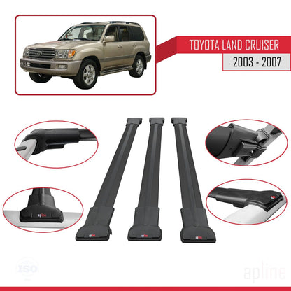 Compatible with Toyota Land Cruiser (J100) 2003-2007 Fly Model Car Roof Rack Cross Bar Black Aluminium 3 Bars