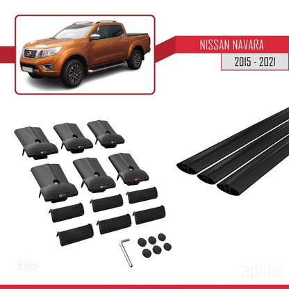 Compatible with Nissan Navara 4 (D23) 2015-2021 Fly Model Car Roof Rack Cross Bar Black Aluminium 3 Bars