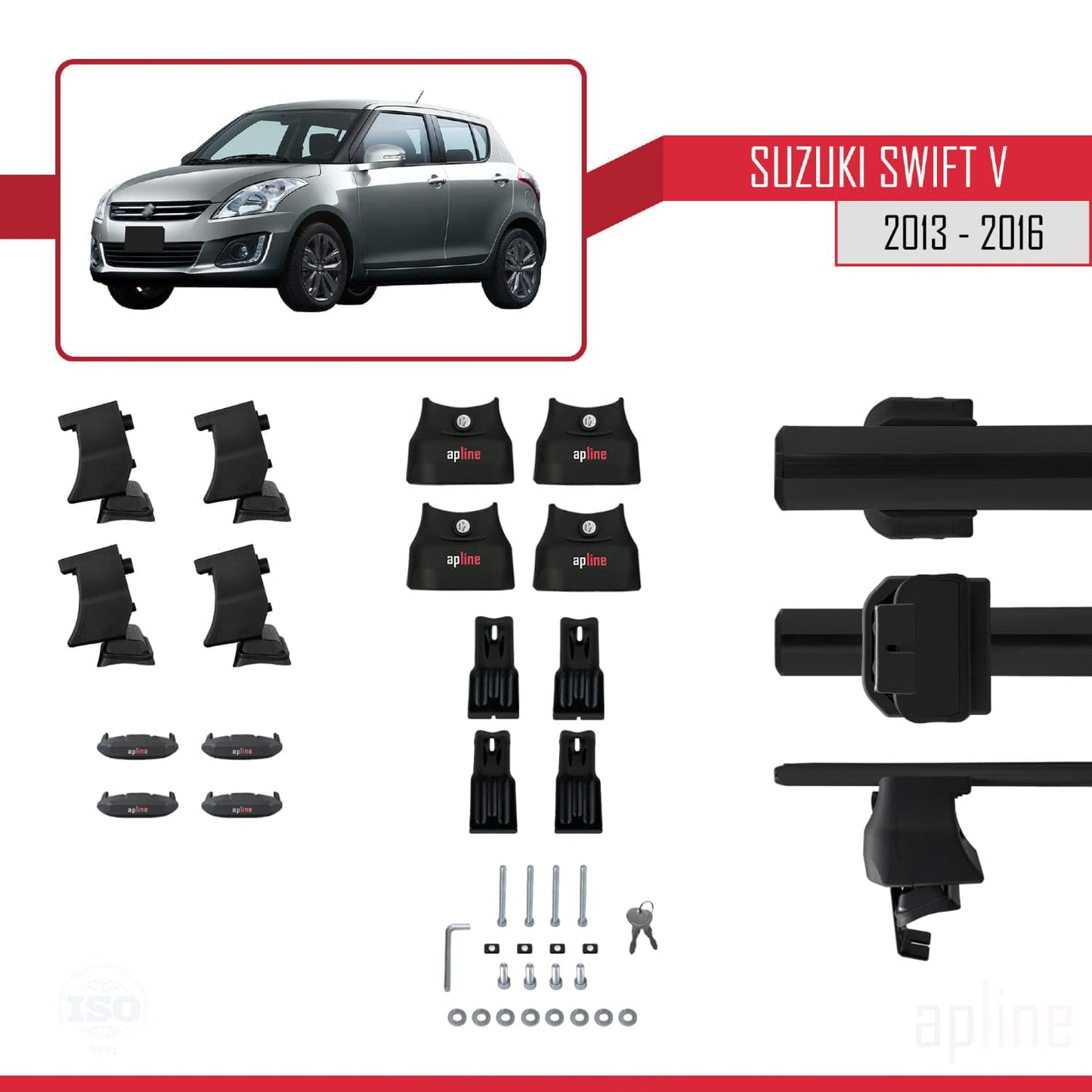 Compatible with Suzuki Swift 2 Post-Facelift 2013-2016 ACE-4 Car Roof Rack Cross Bar Black Aluminium 2 Bars