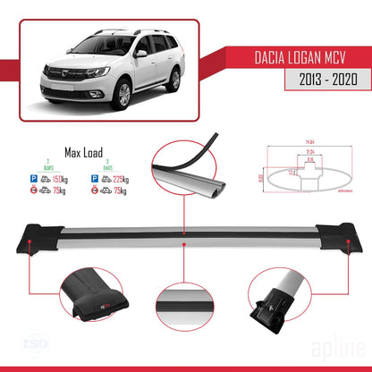 Compatible with Dacia Logan 2 MCV (K52) 2013-2020 Fly Model Car Roof Rack Cross Bar Grey Aluminium 2 Bars