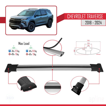 Compatible with Chevrolet Traverse 2018-2024 Fly Model Car Roof Rack Cross Bar Grey Aluminium 3 Bars