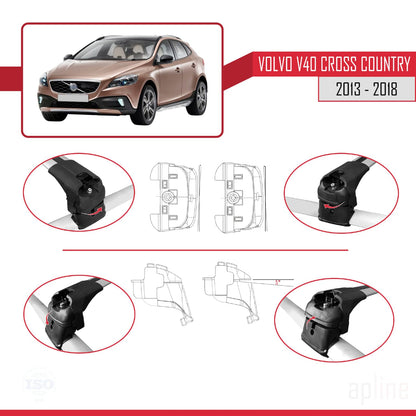 Compatible with Volvo V40 Cross Country 2013-2018 ACE-2 Car Roof Rack Cross Bar Grey Aluminium 2 Bars