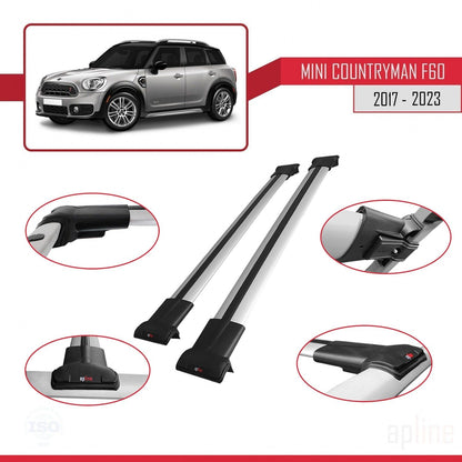 Compatible with Mini Countryman 2 (F60) 2017-2023 Fly Model Car Roof Rack Cross Bar Grey Aluminium 2 Bars