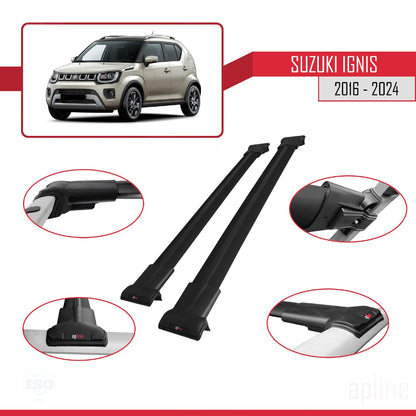 Compatible with Suzuki Ignis 2016-2024 Fly Model Car Roof Rack Cross Bar Black Aluminium 2 Bars