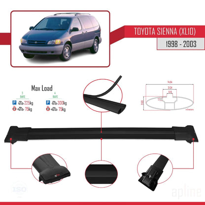 Compatible with Toyota Sienna (XL10) 1998-2003 Fly Model Car Roof Rack Cross Bar Black Aluminium 3 Bars
