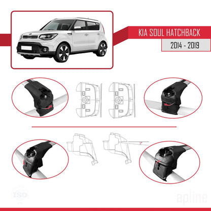 Compatible with Kia Soul 2 (PS) 2014-2019 ACE-2 Car Roof Rack Cross Bar Grey Aluminium 2 Bars