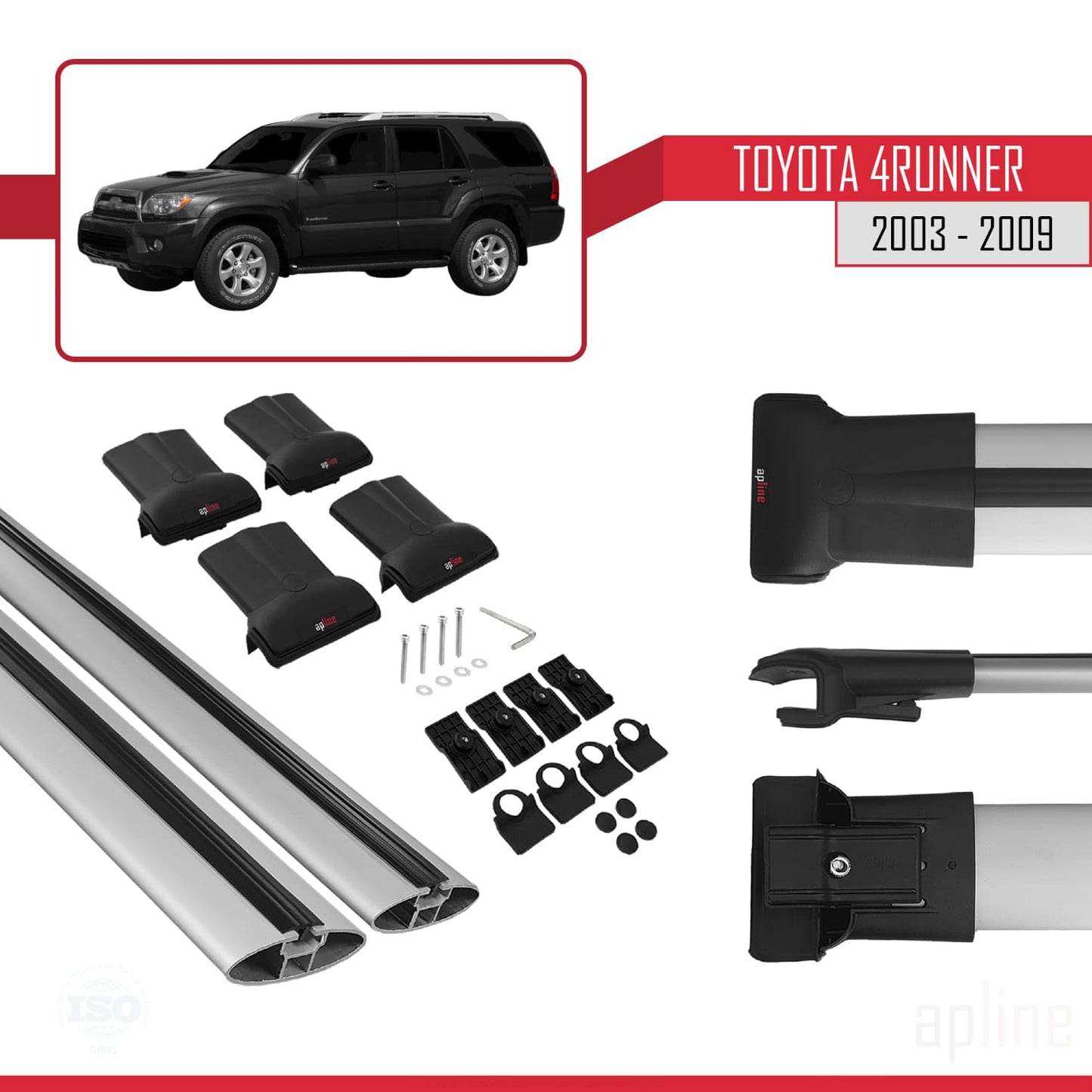 Compatible with Toyota 4Runner 2003-2009 Fly Model Car Roof Rack Cross Bar Grey Aluminium 2 Bars