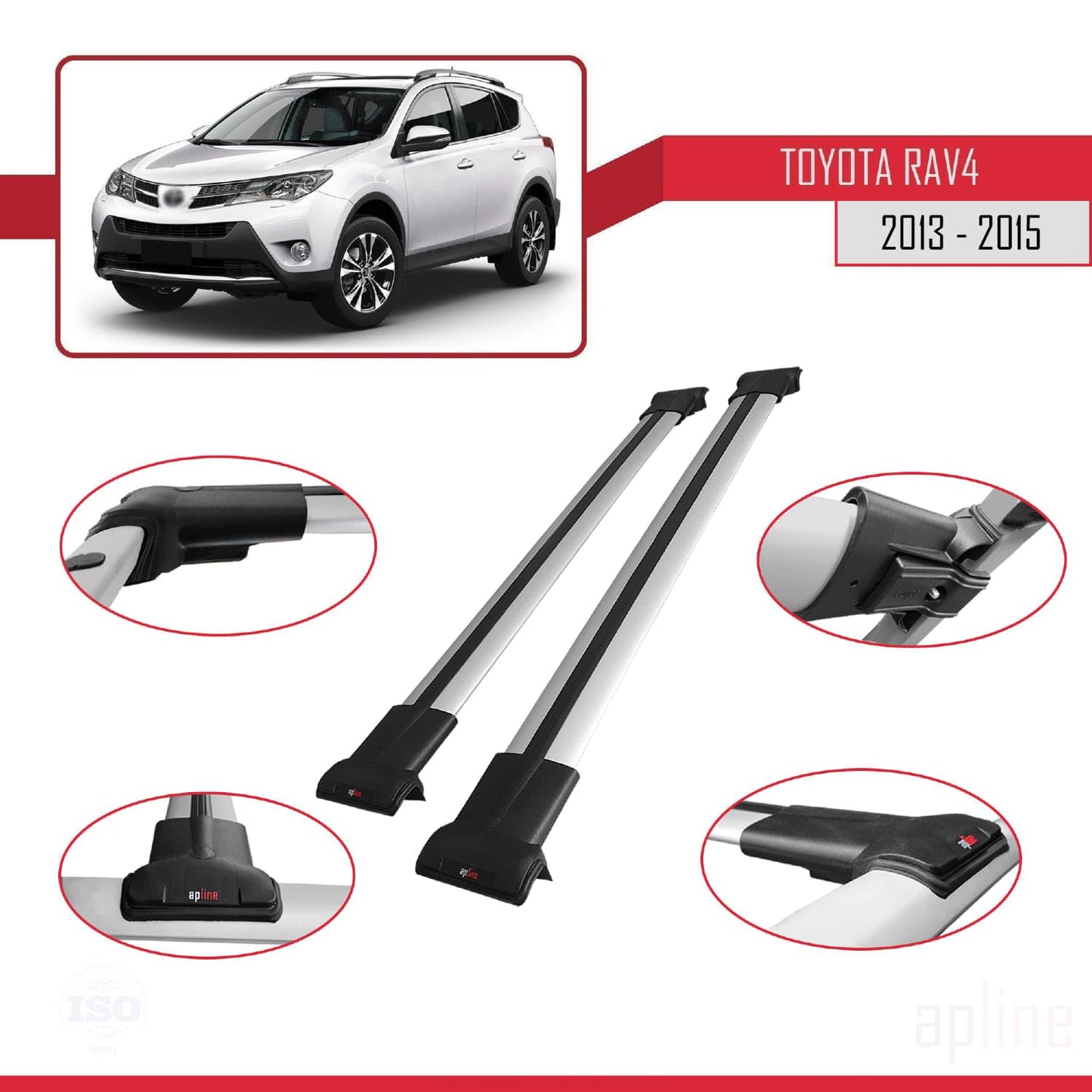 Compatible with Toyota RAV4 IV (XA40) Pre-Facelift 2013-2015 Fly Model Car Roof Rack Cross Bar Grey Aluminium 2 Bars