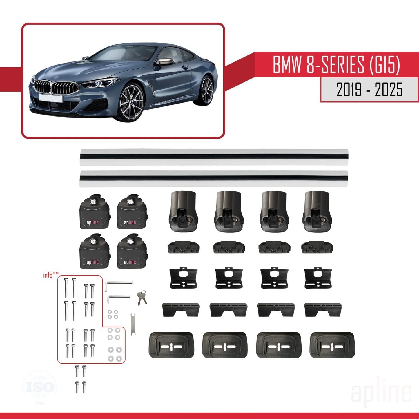 Compatible with BMW 8 Series (G15) 2019-2025 ACE-3 Car Roof Rack Cross Bar Grey Aluminium 2 Bars